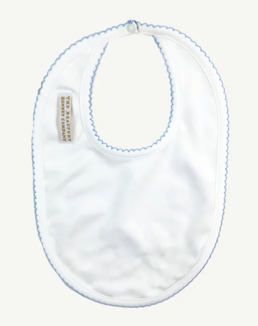 Bellyful Bib - White/ Buckhead Blue Picot