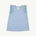 Linen Ruehling Ruffle Top - Beale Street Blue