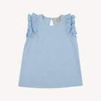 Linen Ruehling Ruffle Top - Beale Street Blue