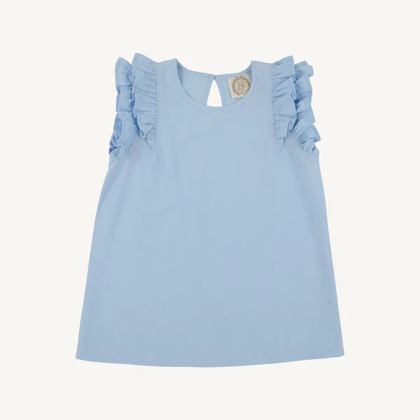 Linen Ruehling Ruffle Top - Beale Street Blue