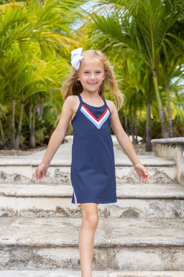 Prepletic™ Little Miss Tennis Dress - Nantucket Navy w/ RWB
