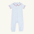 Benny Button Romper - Beale Street Blue Stripe/Richmond Red