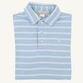 L/S Prim & Proper Polo Onesie - Sarasota Sky/ Old Greenwich Green Stripe