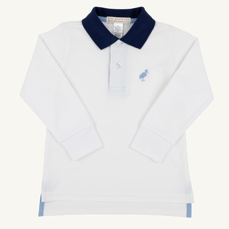 L/S Prim & Proper Polo - Worth Ave White/Nantucket Navy/Barrington Blue