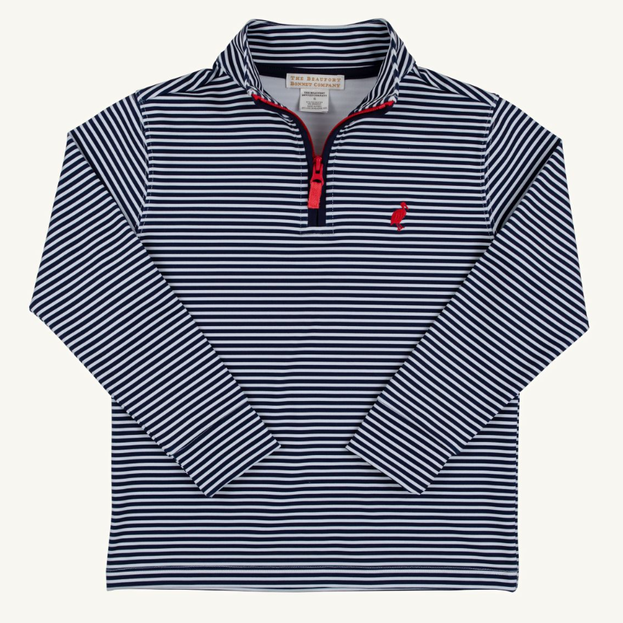 Prepletic™ Hayword Half Zip - Nantucket Navy Stripe/ Richmond Red