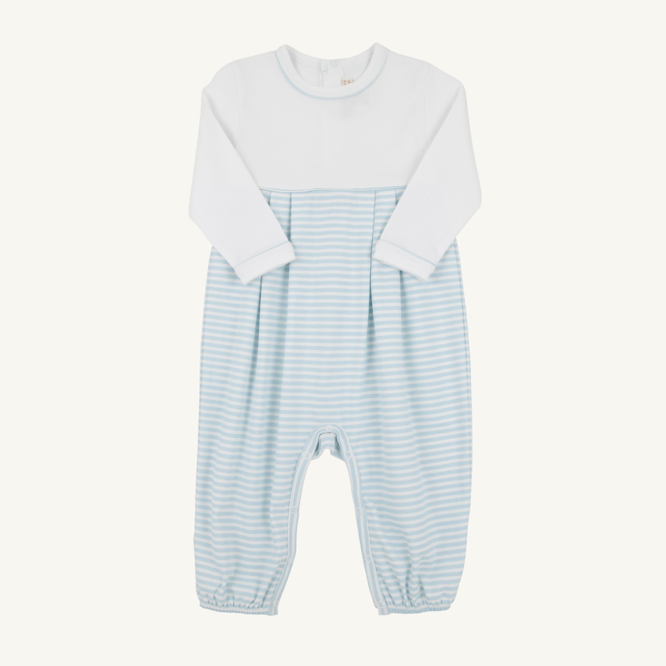 L/S Bradford Romper - Worth Ave White/ Buckhead Blue Stripe