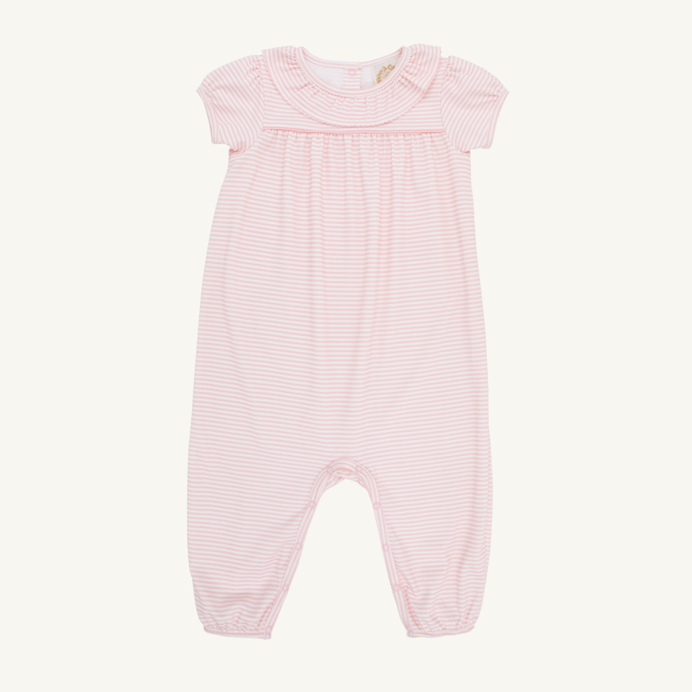 Ramona Ruffle Romper - Sandpearl Pink Stripe