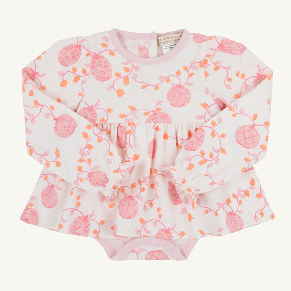 L/S Daisy Diaper Cover Dress - Gourd-geous (Palmetto Pearl/Palm Beach)