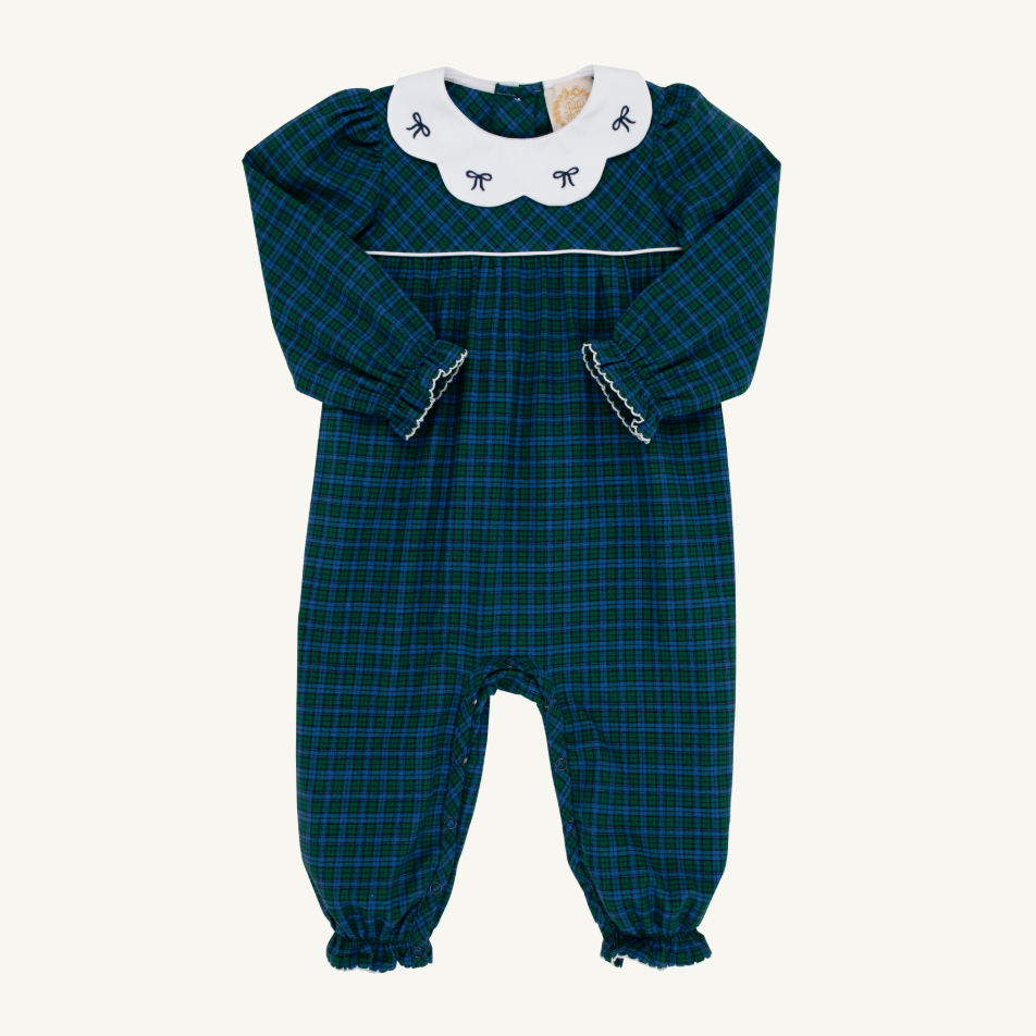 L/S Britt Romper- Woodlake Point Plaid/ Worth Ave White