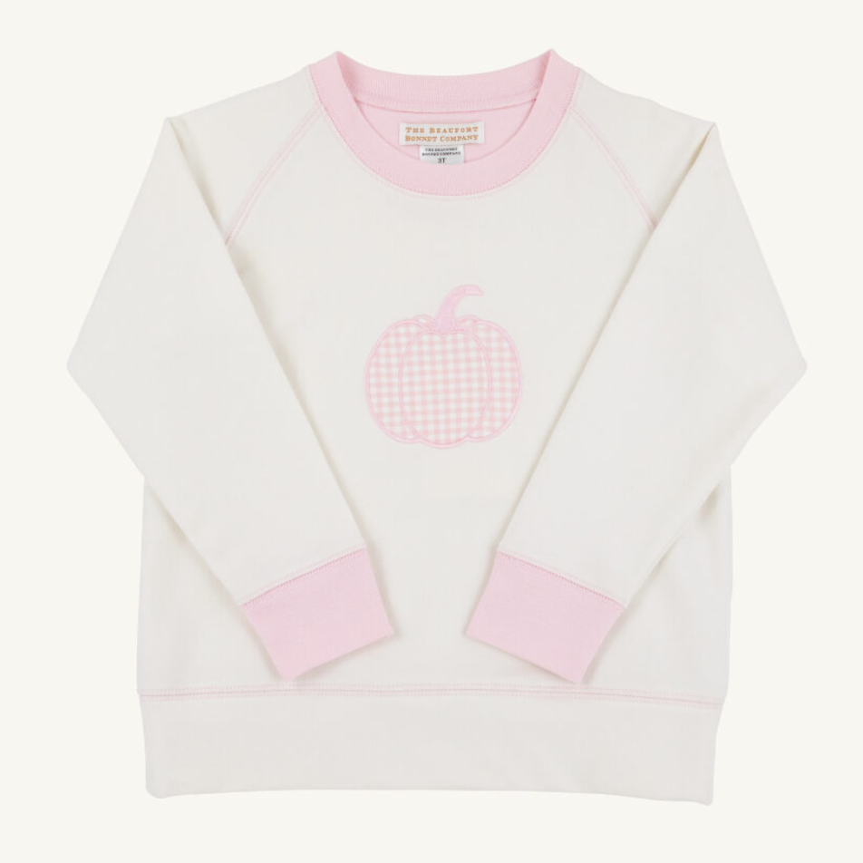 Cassidy Comfy Crewneck - Pink Gingham Pumpkin / Palmetto Pearl