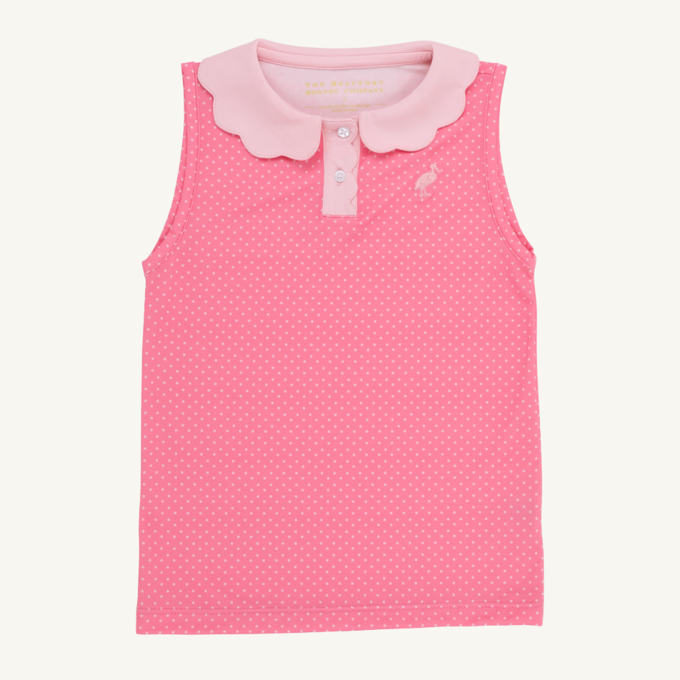 Prepletic™ Sleeveless Preppy Polo - Romany Rose Microdot/ Sandpearl Pink