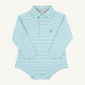 L/S Prim & Proper Polo Onesie - Belhaven Blue Stripe/ Barrington Blue