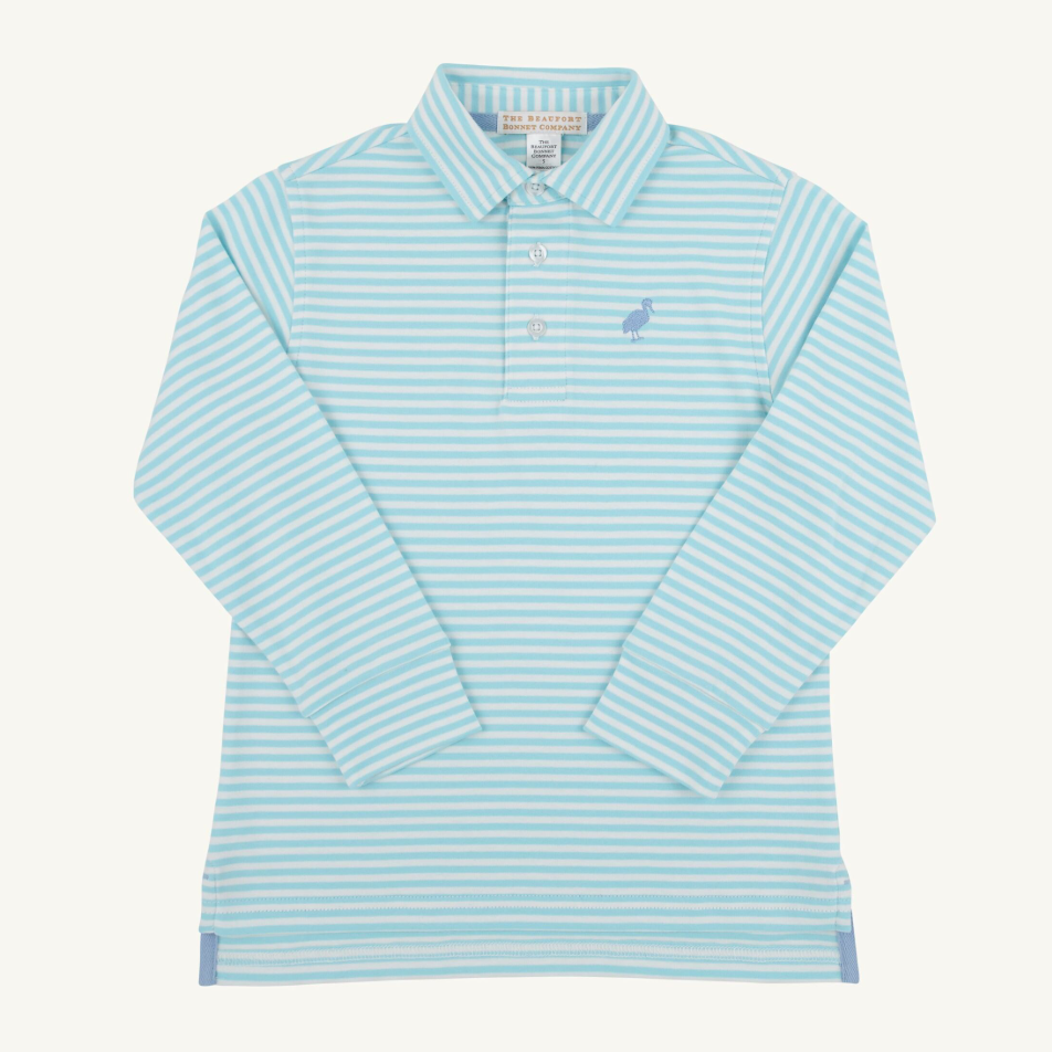 L/S Prim & Proper Polo - Belhaven Blue Stripe/ Barrington Blue