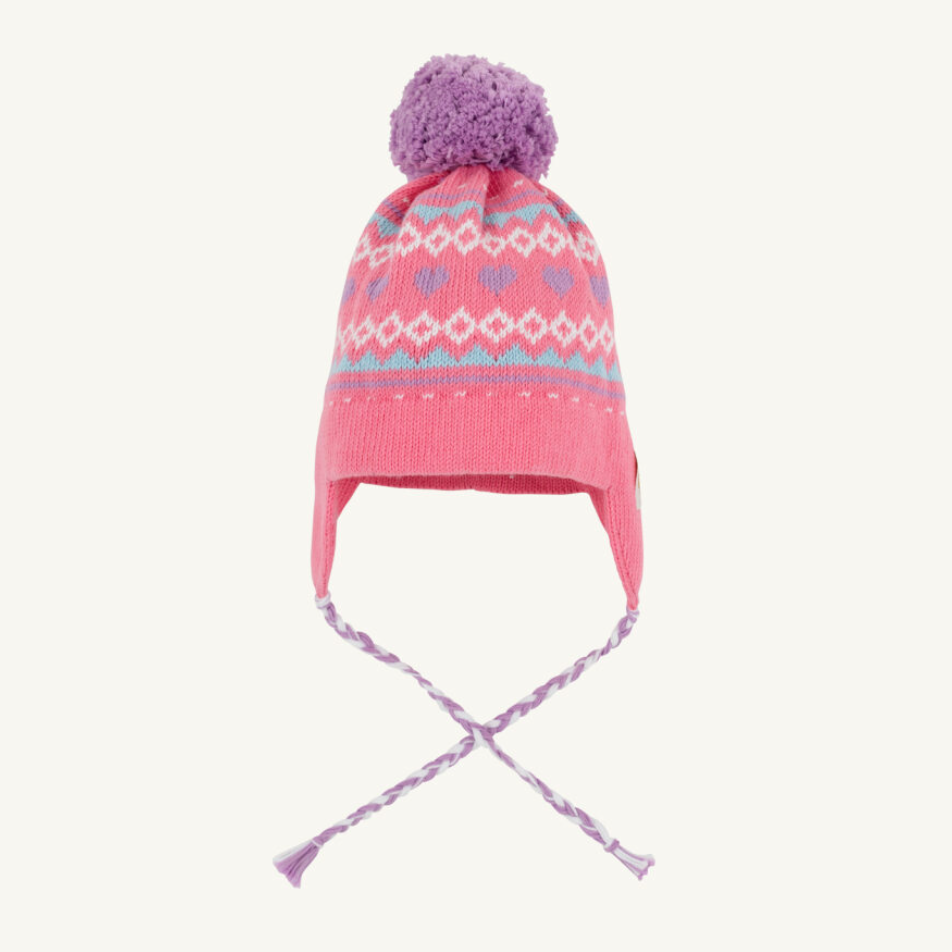 Parrish Pom Pom Hat - Fairisle Hearts (Winter Park Pink)
