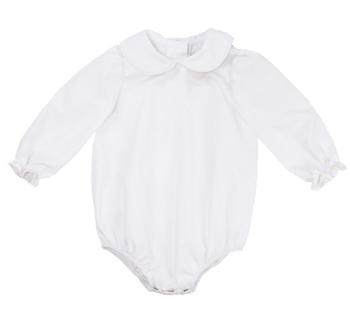 Maude's L/S Broadcloth Peter Pan Onesie - Worth Ave White