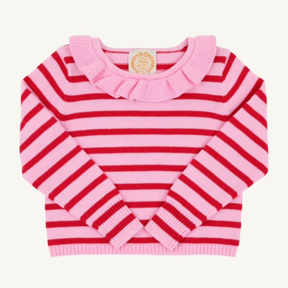 Reece Ruffle Sweater - Richmond Red/Pier Party Pink Stripe