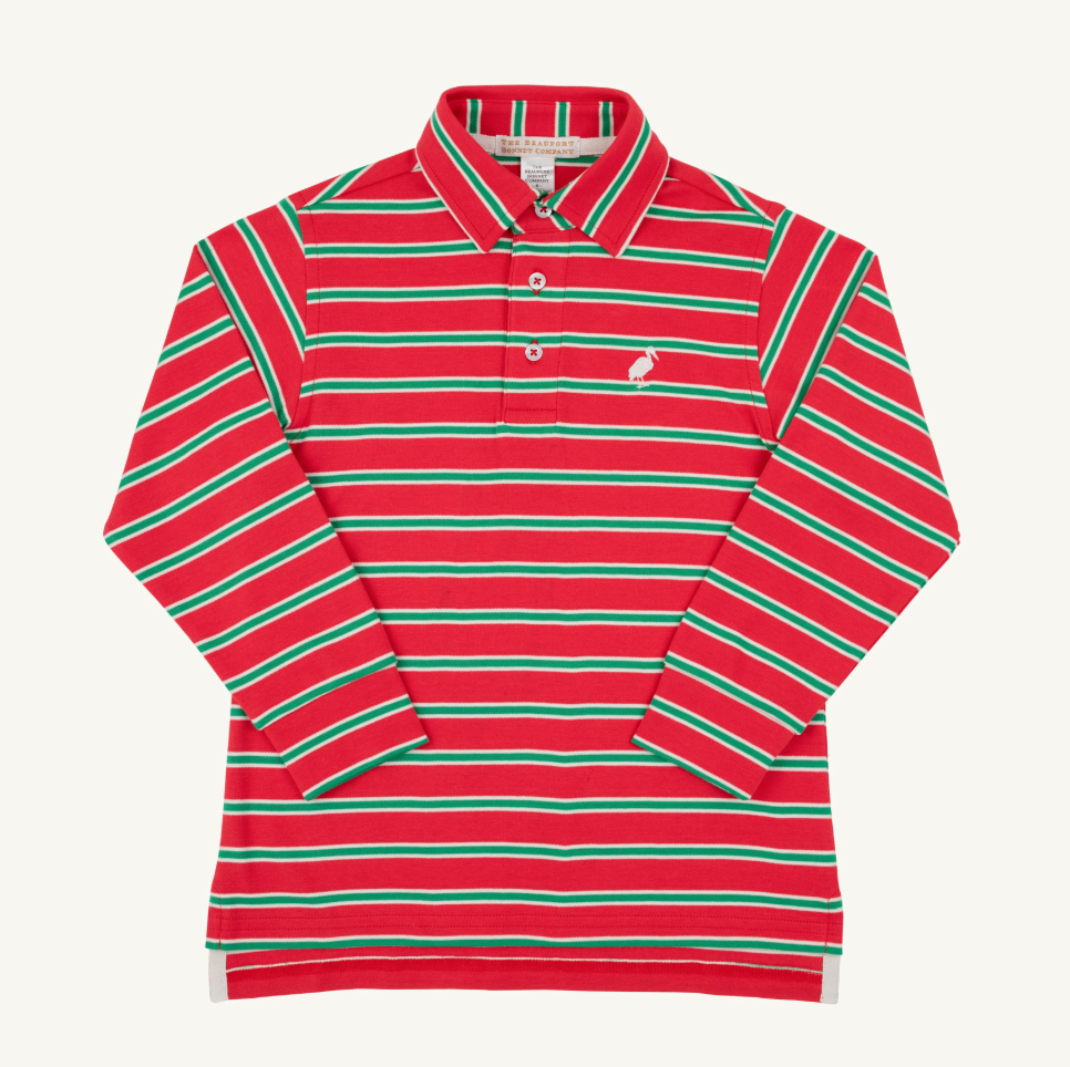 L/S Prim & Proper Polo - Richmond Red/Kiawah Kelly Green/Palmetto Pearl Stripe