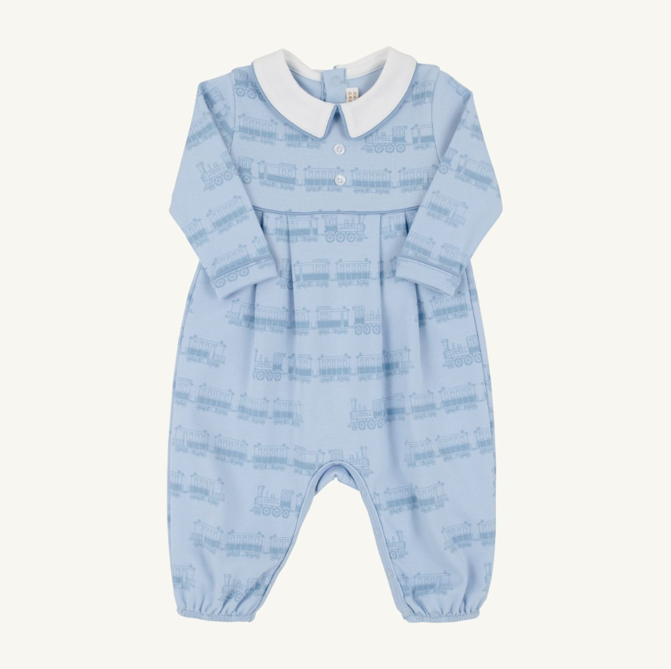 L/S Bradford Romper - Blue Choo Choos