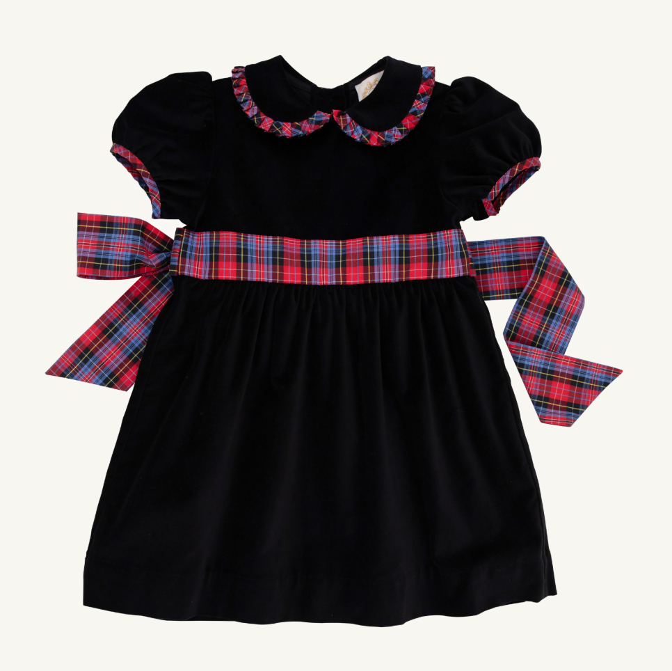Cindy Lou Sash Dress - Newport Night Velveteen /Bucktown Tartan
