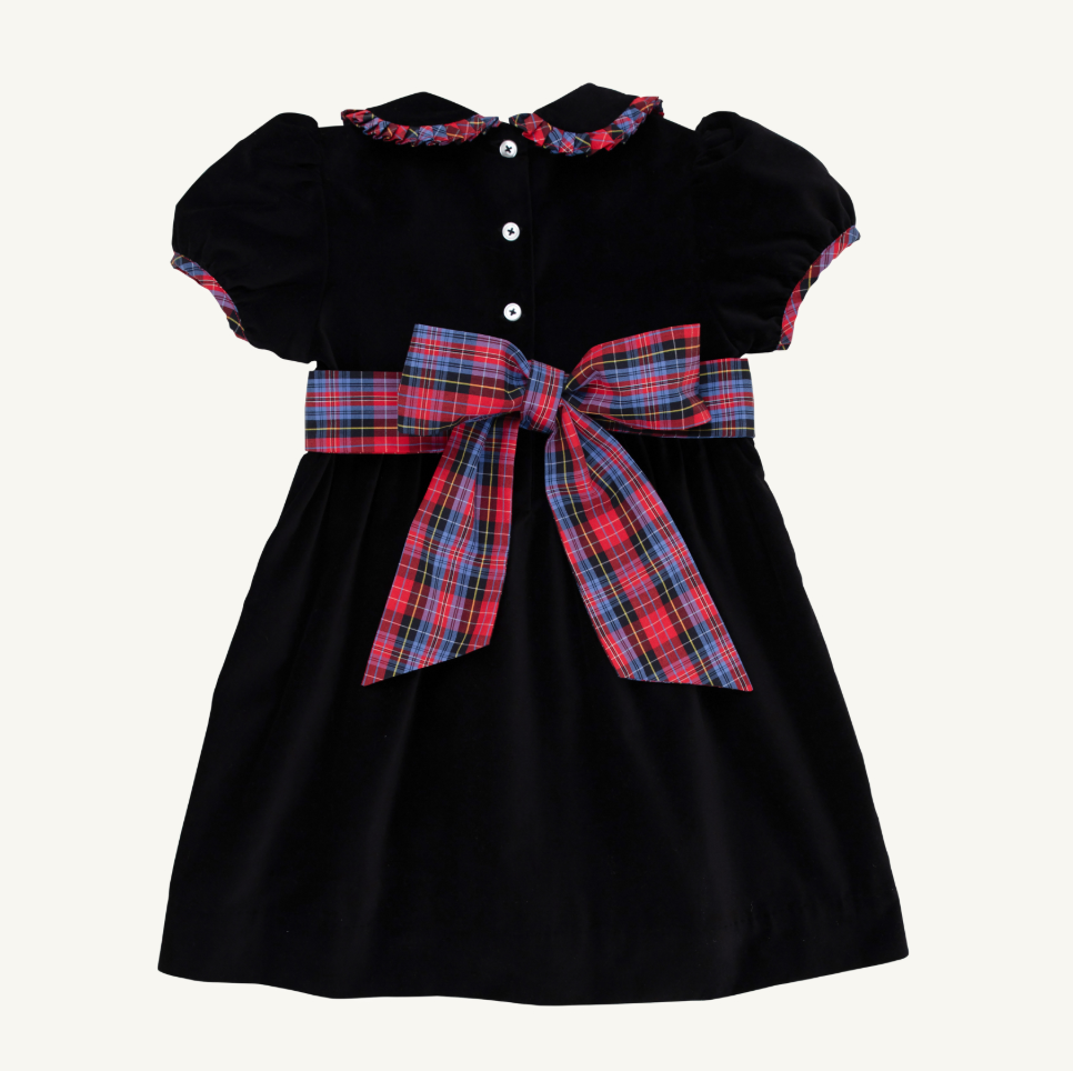 Cindy Lou Sash Dress - Newport Night Velveteen /Bucktown Tartan