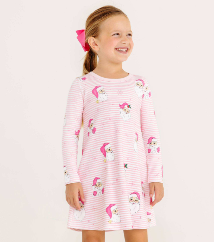 L/S Polly Play Dress - Dear Santa (Palm Beach Pink Stripe)