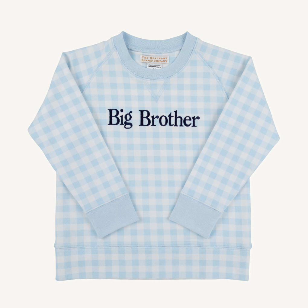 Boys Comfy Crewneck - Big Brother (Buckhead Blue Gingham)