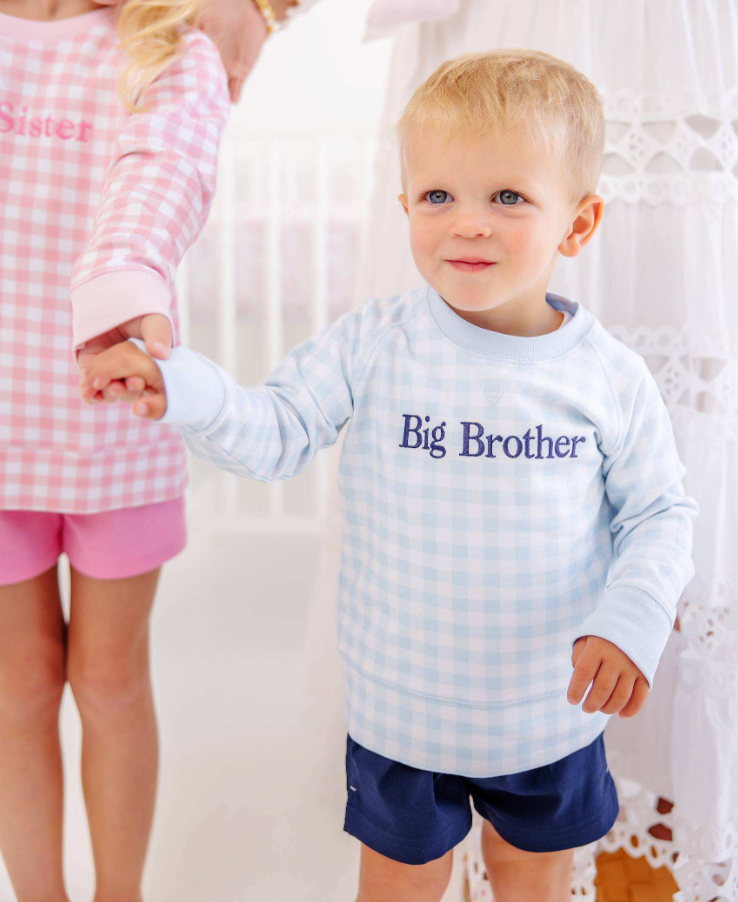Boys Comfy Crewneck - Big Brother (Buckhead Blue Gingham)