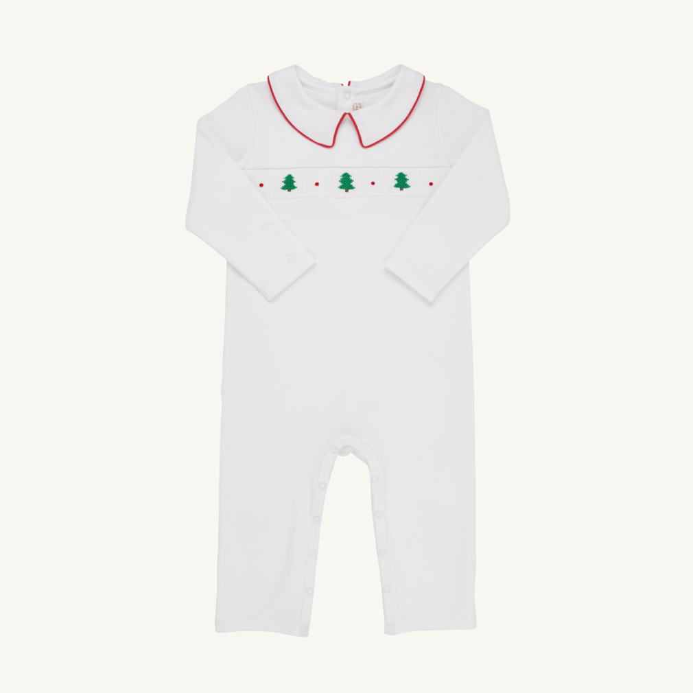 Samuel Smocked Romper - Christmas Trees (Worth Ave White/Richmond Red)