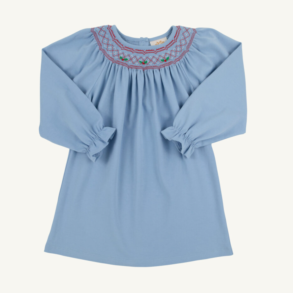 L/S Sandy Smocked Dress - Barrington Blue/ Richmond Red