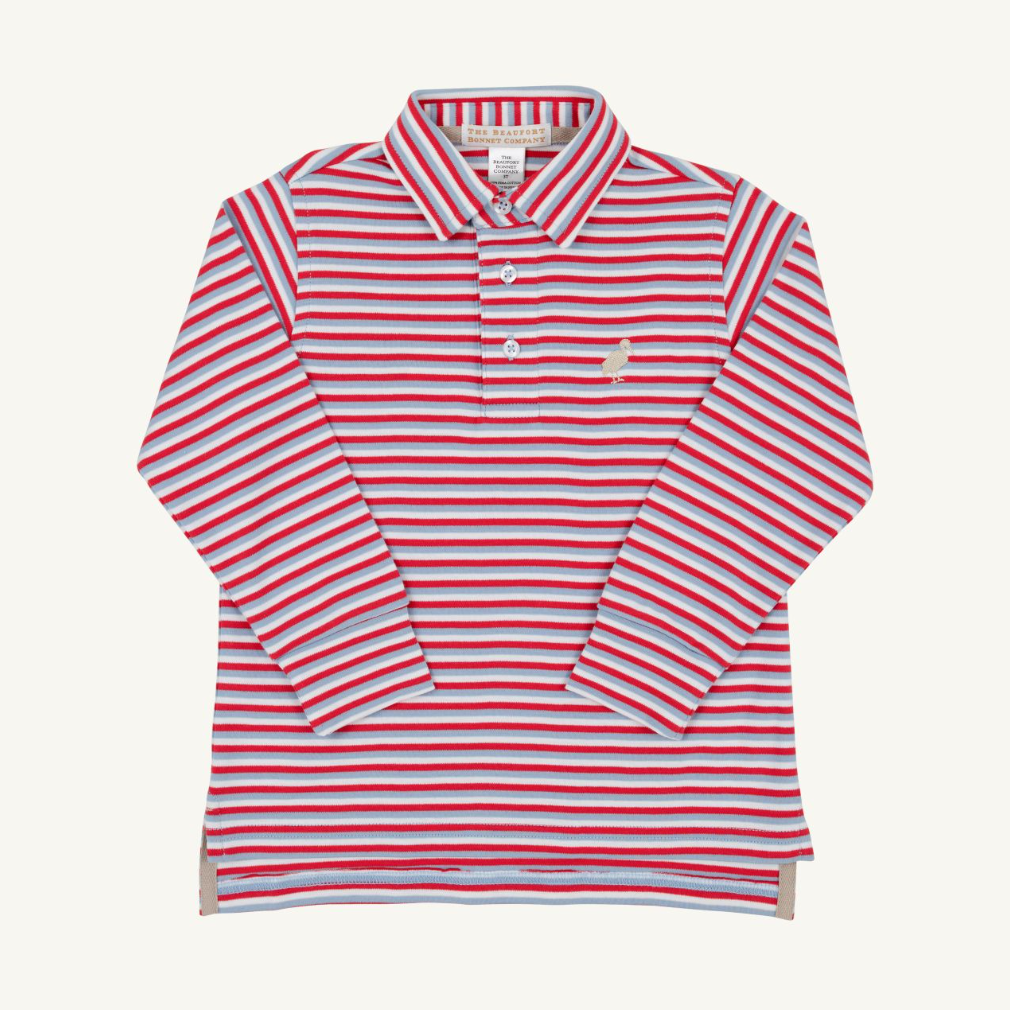 L/S Prim & Proper Polo - Sumner County Stripe (Barrington Blue/Keeneland Khaki)