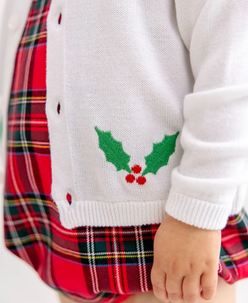 Cambridge Embroidered Cardigan - Holly / Worth Ave White