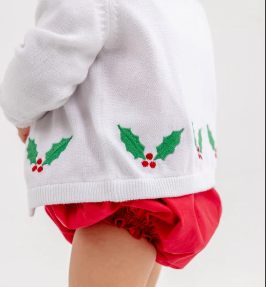 Cambridge Embroidered Cardigan - Holly / Worth Ave White